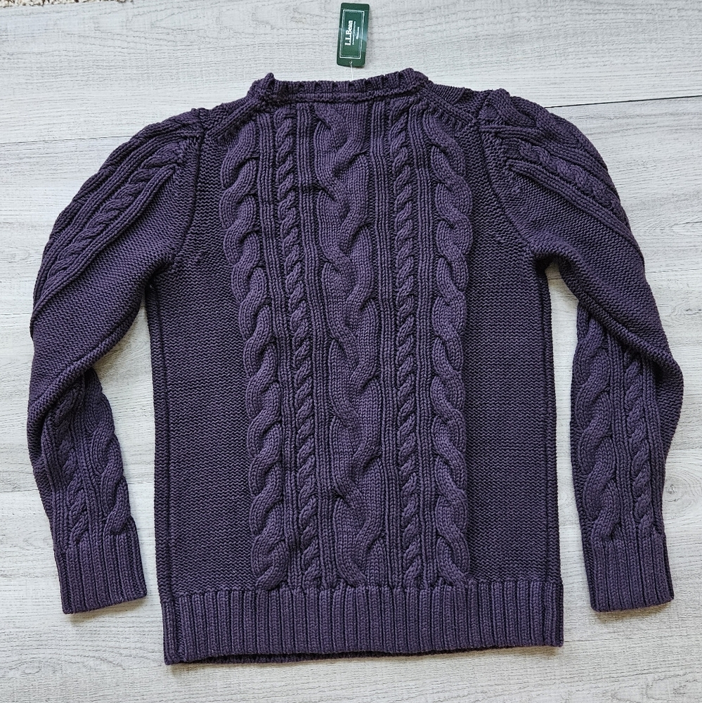 NFS L.L. Bean Double L Cable Knit Crewneck Sweater Deep Purple Womens Medium - Picture 3 of 8